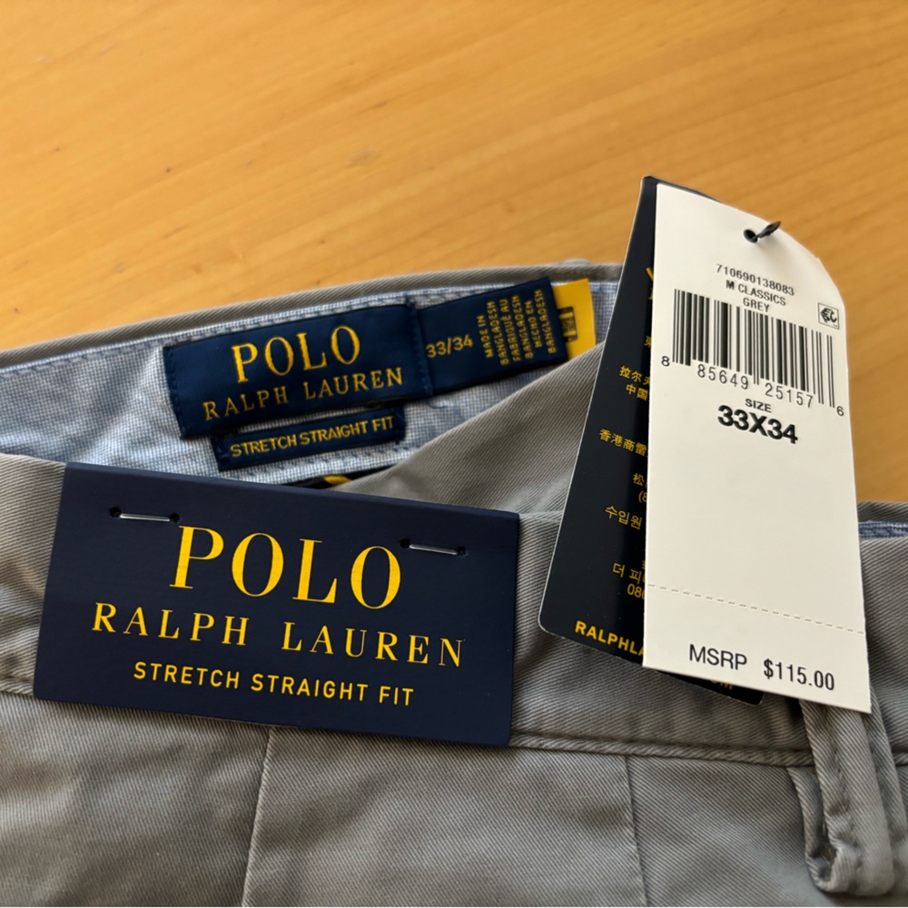 NWT Polo Ralph Lauren Men's Straight-Fit Washed Stretch Chino 33x34 Perfect Grey - Picture 5 of 5